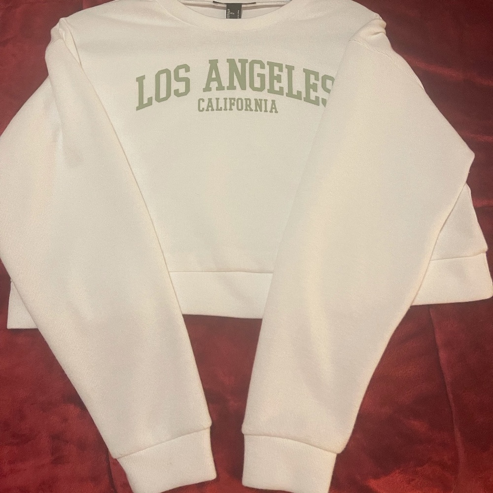 "Los Angeles" Cropped White Crewneck Sweatshirt